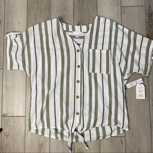 SOLD - Time and Tru Women’s Button Down Tie Front Blouse size S 4-6 Green Blue